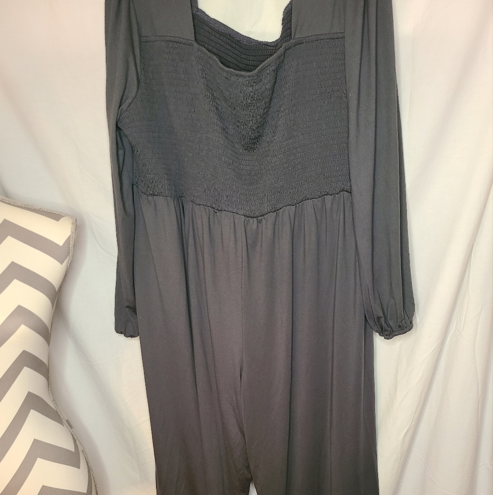 SHEIN VCAY Gray Plus Size Square Collar Shirred Casual Loose Jumpsuit 4XL